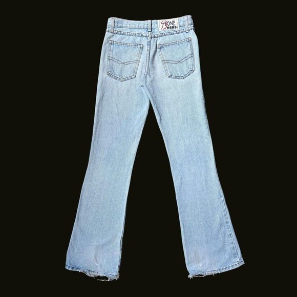 90s vintage distressed low rise flare jeans light wash frayed Y2k 2000s. - Picture 3 of 5